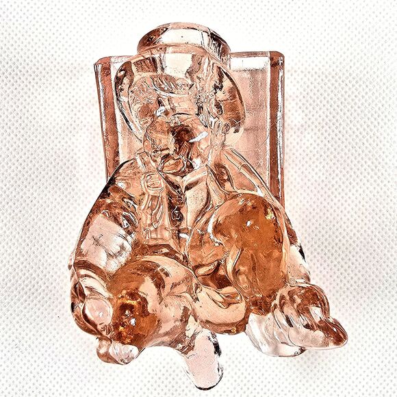 Vallerysthal Pink Glass Kneeling Boy with Basket Toothpick Matchbox Holder - Picture 2 of 12